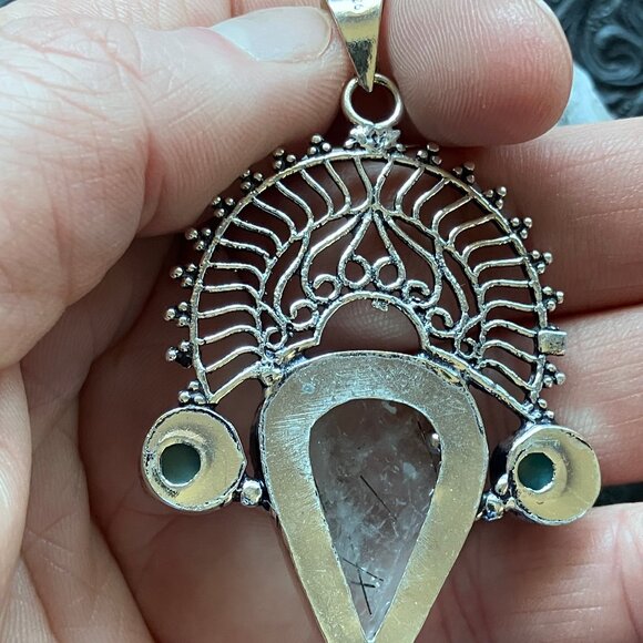 Larimar and Tourmalinated Quartz Boho Pendant - Picture 8 of 8